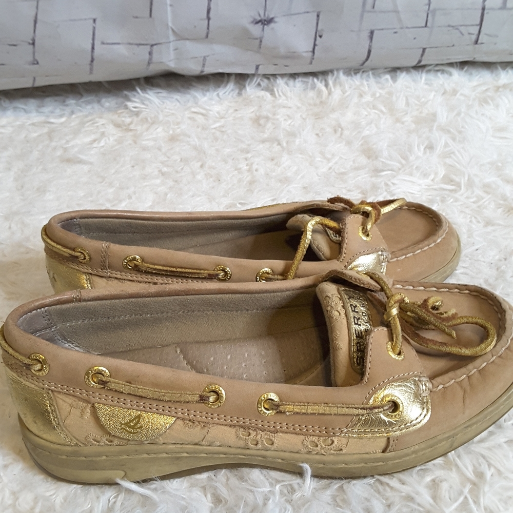 Sperry Angelfish leather tan gold boat shoe sz 6.5